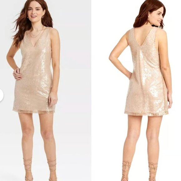 NWT A New Day Women's A-Line V-Neck Mini Sequin Party Dress XS - Picture 1 of 6